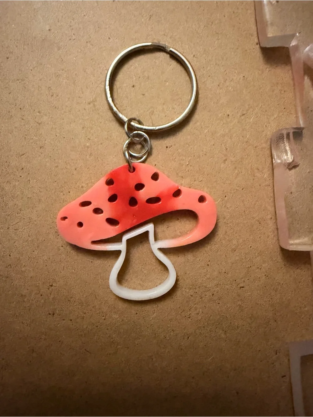Mushroom Keychain Charm in Coral and White